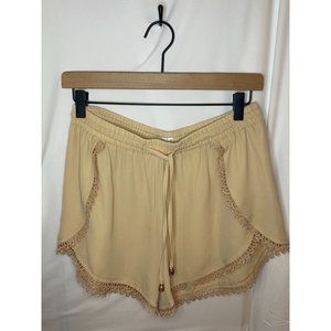 dots Chiffon Lace Tan Drawstring Shorts Size M